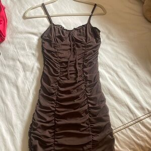 Windsor Brown Ruched Mini Dress XS